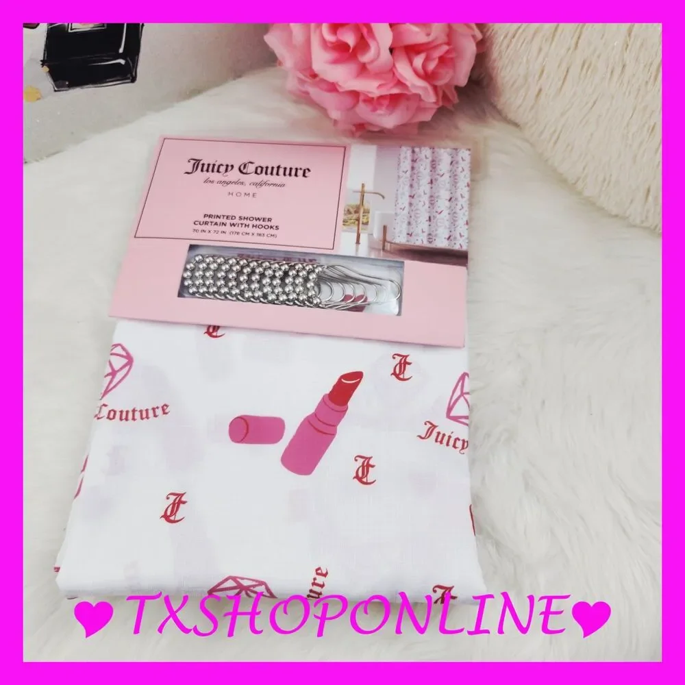 💗🚿Juicy Couture Printed shower curtain with hooks🚿💗NEW